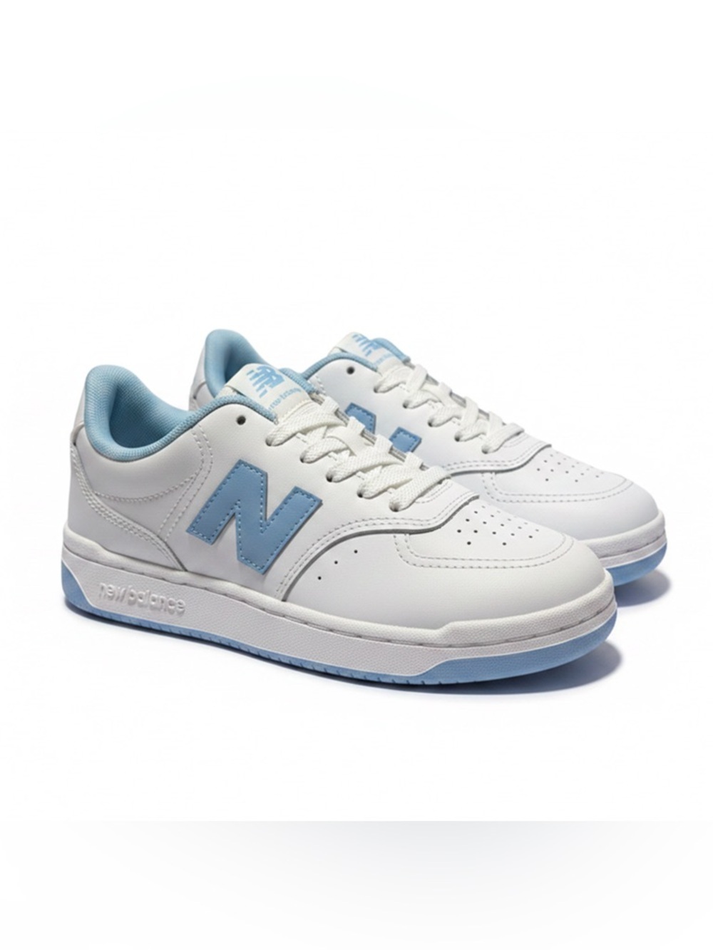 New Balance White Sneakers with Sky Blue Accents